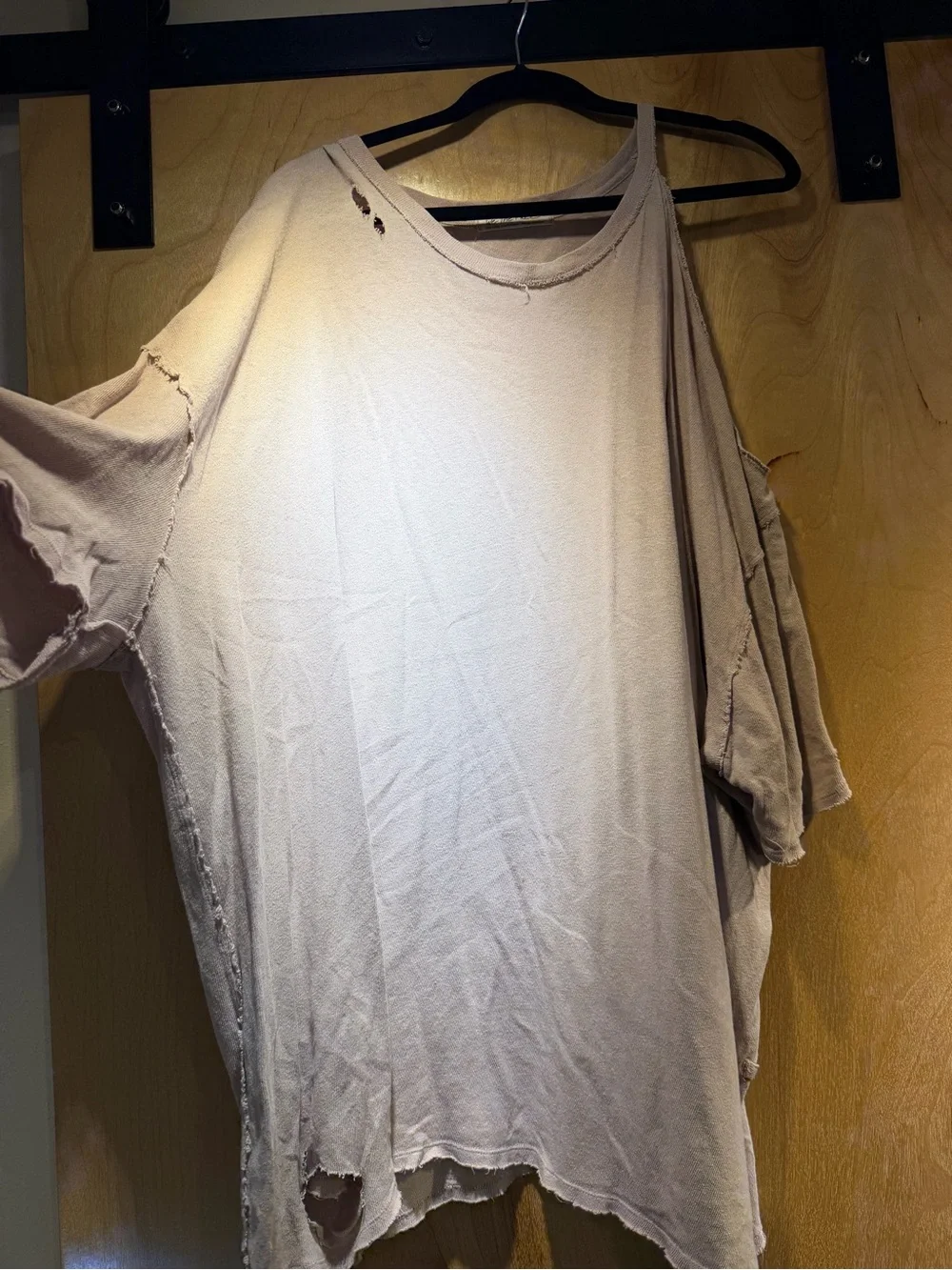 Free People Oversized Distressed Tunic in Light Beige
